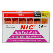 GUTTAPERCHA - V-file (Reciproc) - 60 db-os, színjelzett, steril, R25-40-50 set