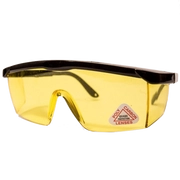 Védőszemüveg fekete tolószárral, sárga lencsével