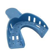 Impression tray (#4), made of plastic, colour: light blue, perforated, serrated, for lower jaw M, 1 piece