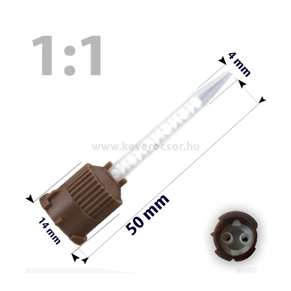 Keverőcsőrök, 50 db, barna, csúcsos, 1:1, 50 mm
