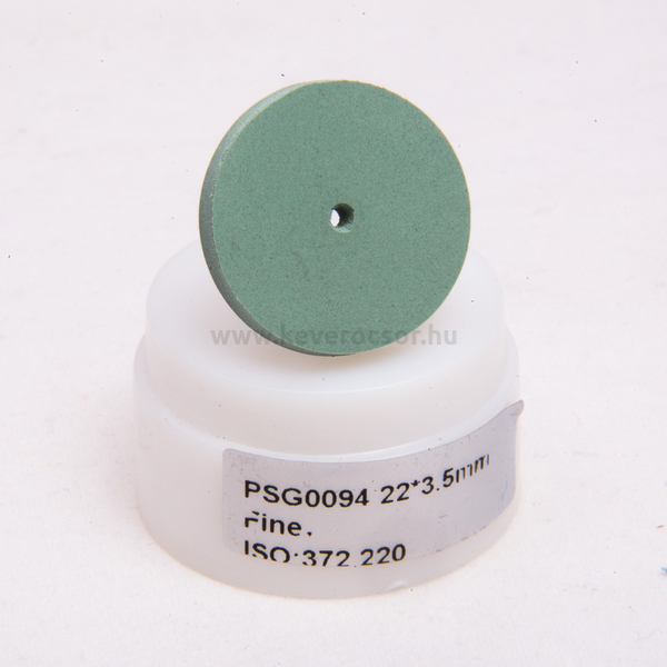Gumi polírozó, zöld, 10 db malomkő, közép-kemény, 22x3mm, mandrel nélkül, ISO: 372 524, 20-30 000 rpm