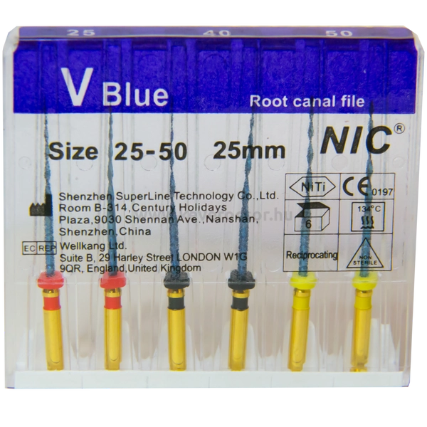 V-blue (Reciproc blue) set #25-50, 25 mm, 6 db gépi tű, 40%-kal növelt rugalmasság
