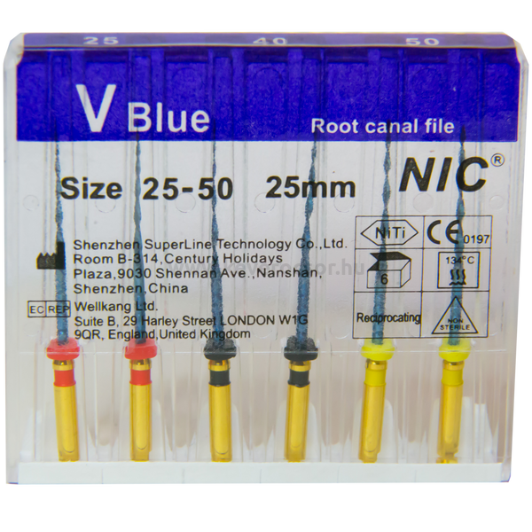 V-blue (Reciproc blue) set #25-50, 25 mm, 6 db gépi tű, 40%-kal növelt rugalmasság