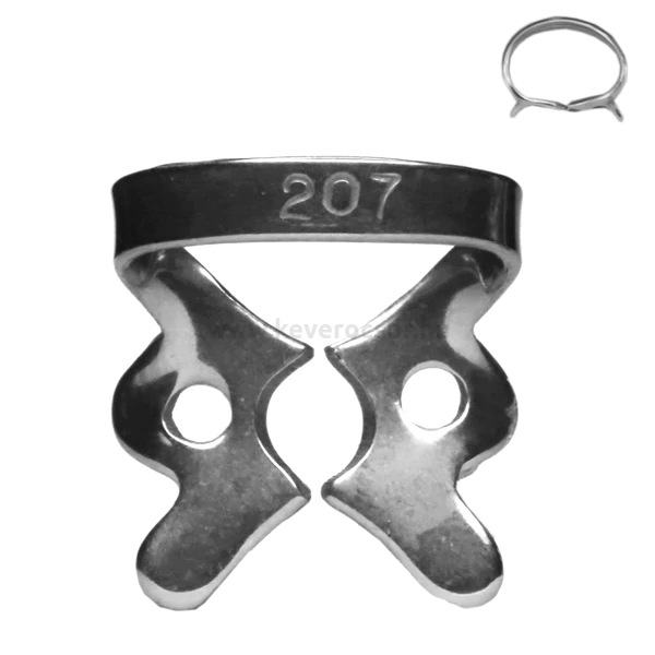 Rubber dam clamp, ivory, with wing, type 207, for all molars, 1 piece