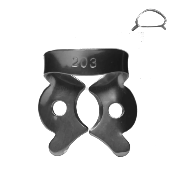 Rubber dam clamp, ivory, with wing, type 203, for molars, 1 piece