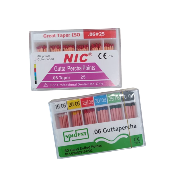Guttapercha pointok (Taper 0.06), 60 db, színjelzett - több méretben