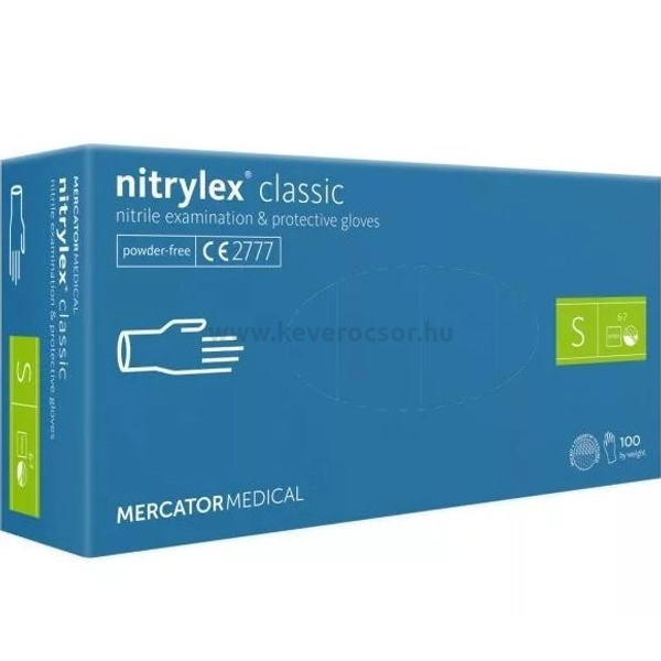 Mercator Nitrylex Classic  Nitril Kesztyű, kék, púdermentes 100db / doboz