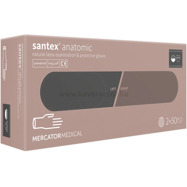 Santex® anatomic púdermentes latex kesztyű, 2x50 db