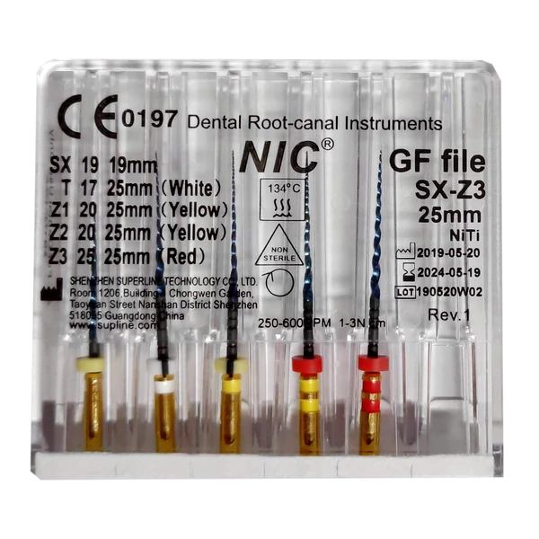 File Gf, 25 mm, sx-z3#, set, NiTi, 6 bucăți