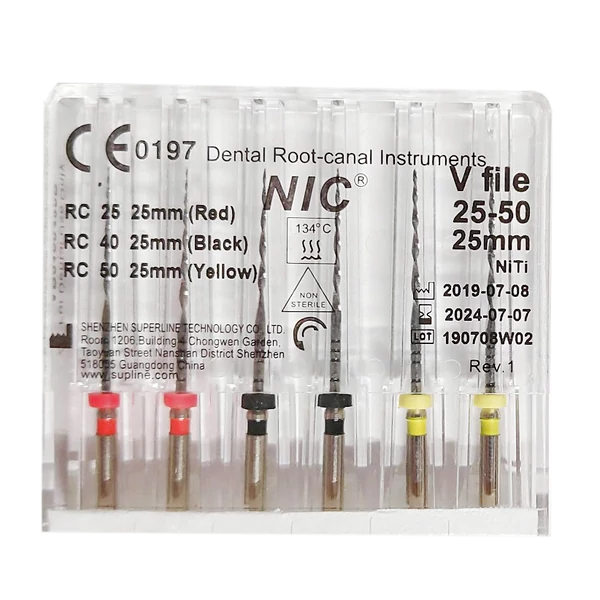 V-file (Reciproc), NiTi, 25 mm, ac de mașină, 6 bucăți, tip nou