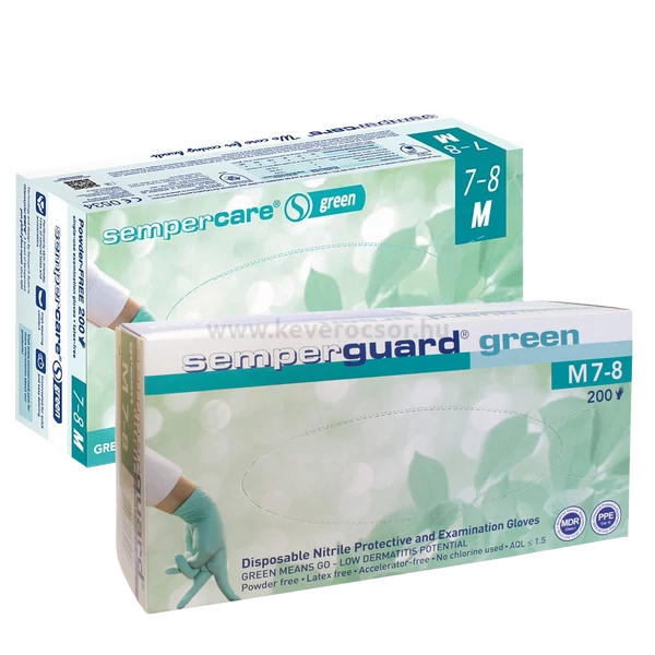 Semper® GREEN powder-free medical gloves, nitrile, size L, 200 pcs/box, green