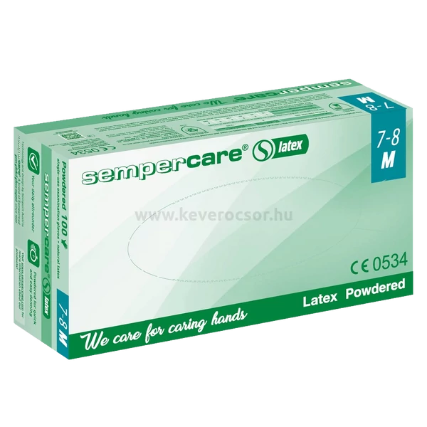 Sampercare latex, púderes kesztyű 100 db/doboz, S-es méret