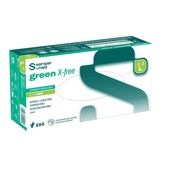 Semper® GREEN mănuși medicale fără pudră, nitril, mărimea L, 200 buc/cutie, verde