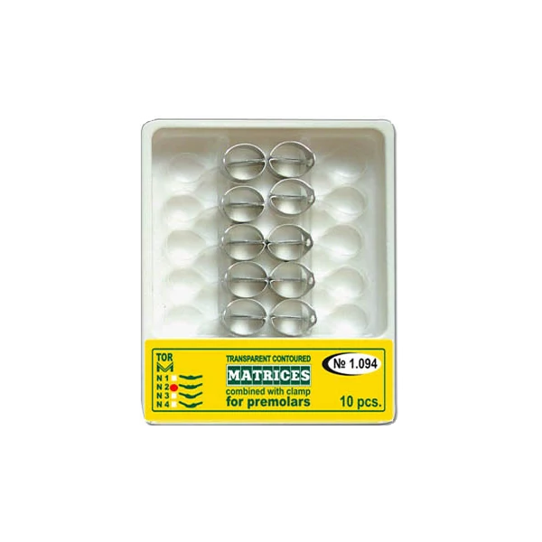 TOR - DOMBORÍTOTT, ÁTLÁTSZÓ MATRICA SZORÍTÓGYŰRŰVEL, PREMOLÁRIS (10DB)