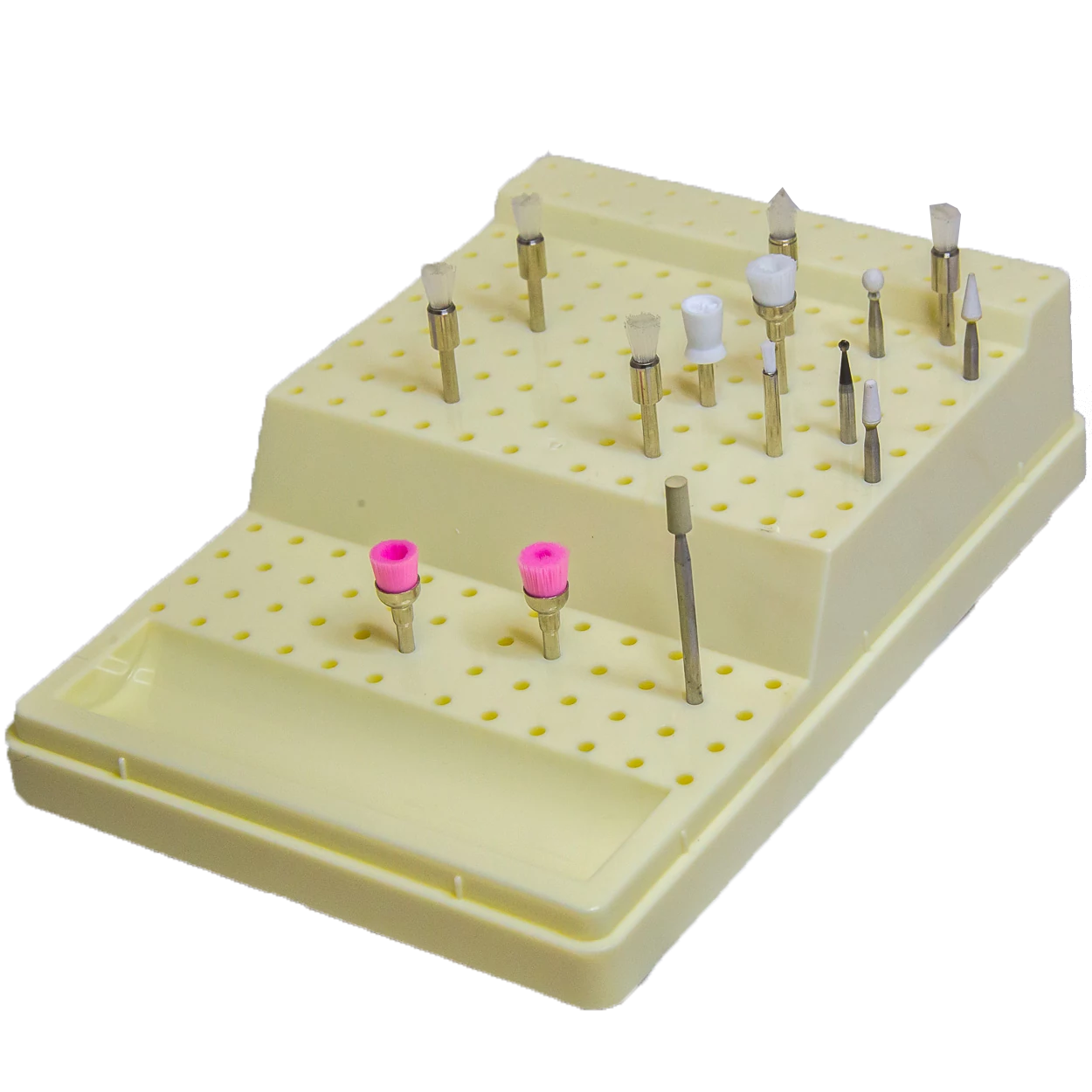 Bur Block with 168 Holes, 144 RA and 24 FG, plastic, not autoclavable, flat-cover