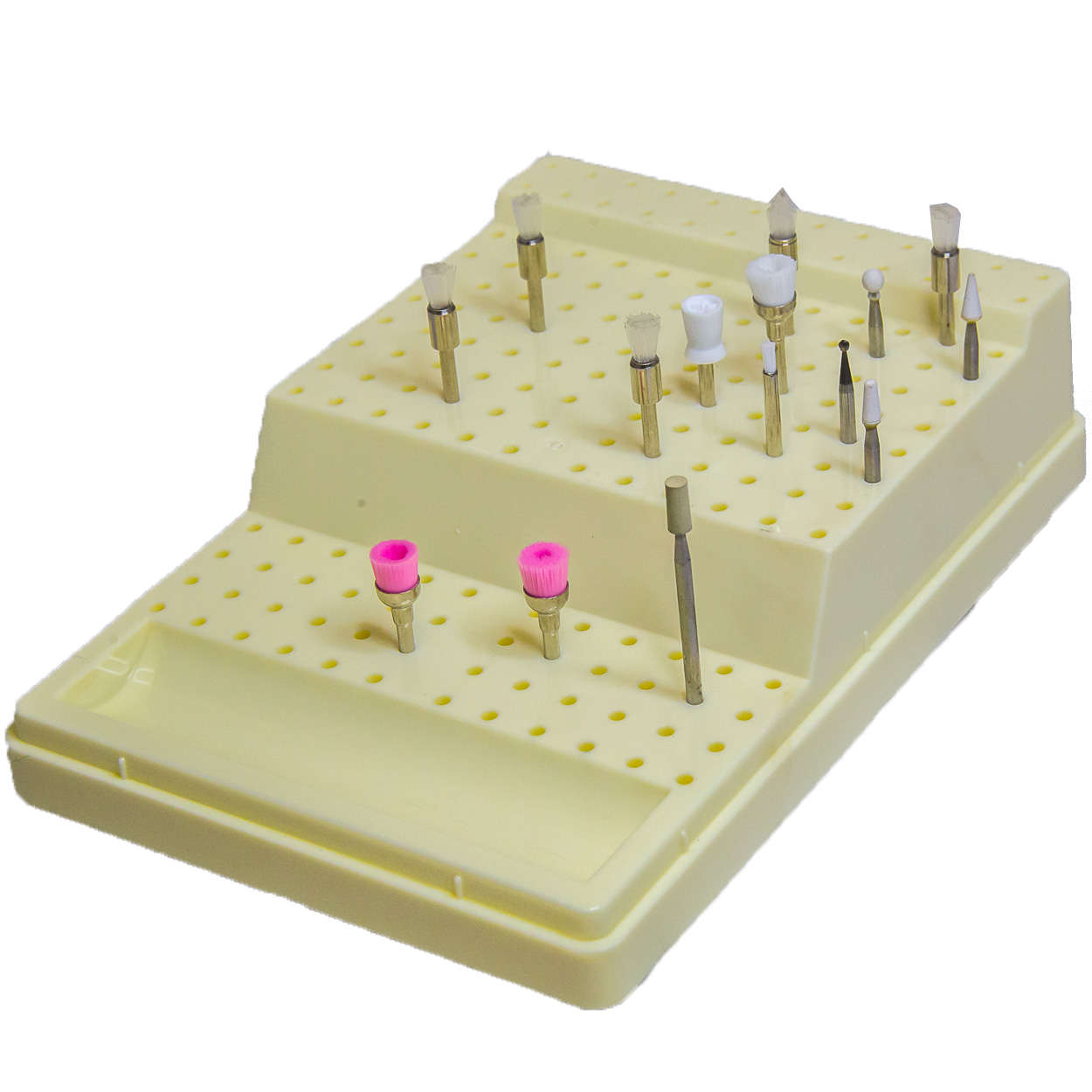 Bur Block with 168 Holes, 144 RA and 24 FG, plastic, not autoclavable, flat-cover