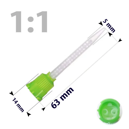 Mixing Tips, 50 pcs, green, pointed, 1:1, 63mm
