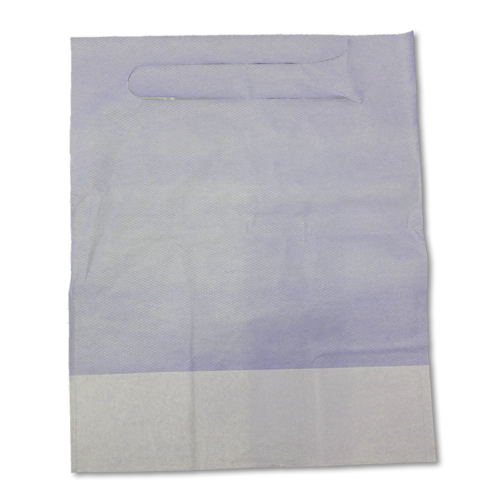 Dental Apron, with pocket, 125 pcs, shorter, pull-on, 3 layers, blue