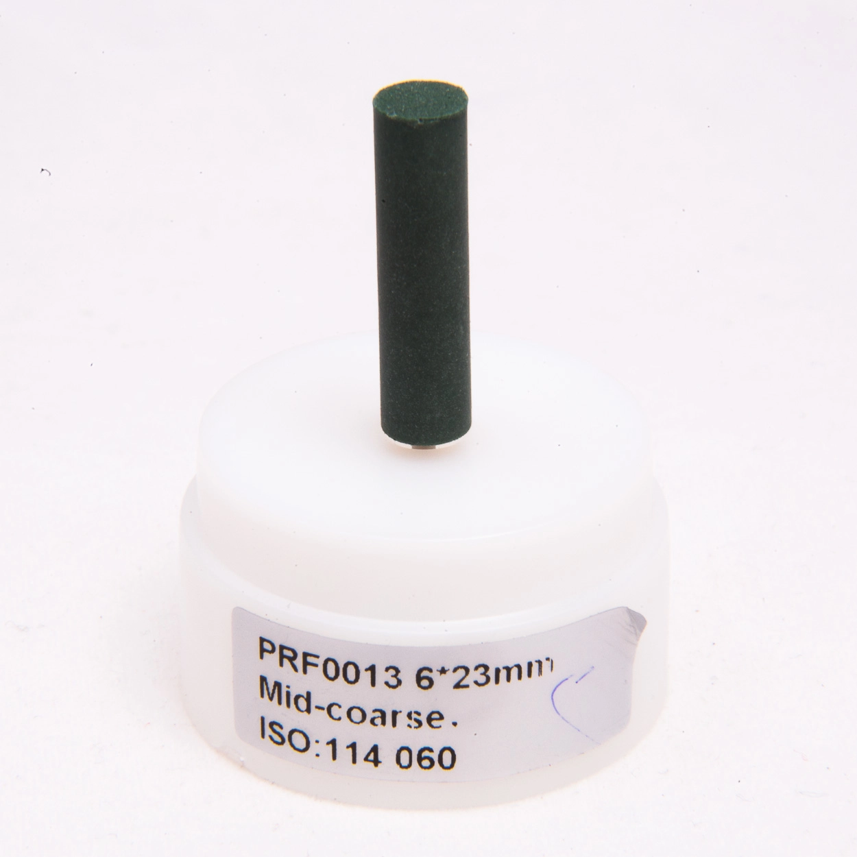 Rubber Polisher, green, 10 pcs, long cylindre shaped, medium hard, 6x23mm, without mandrel, ISO: 114 524, 20-30 000 rpm