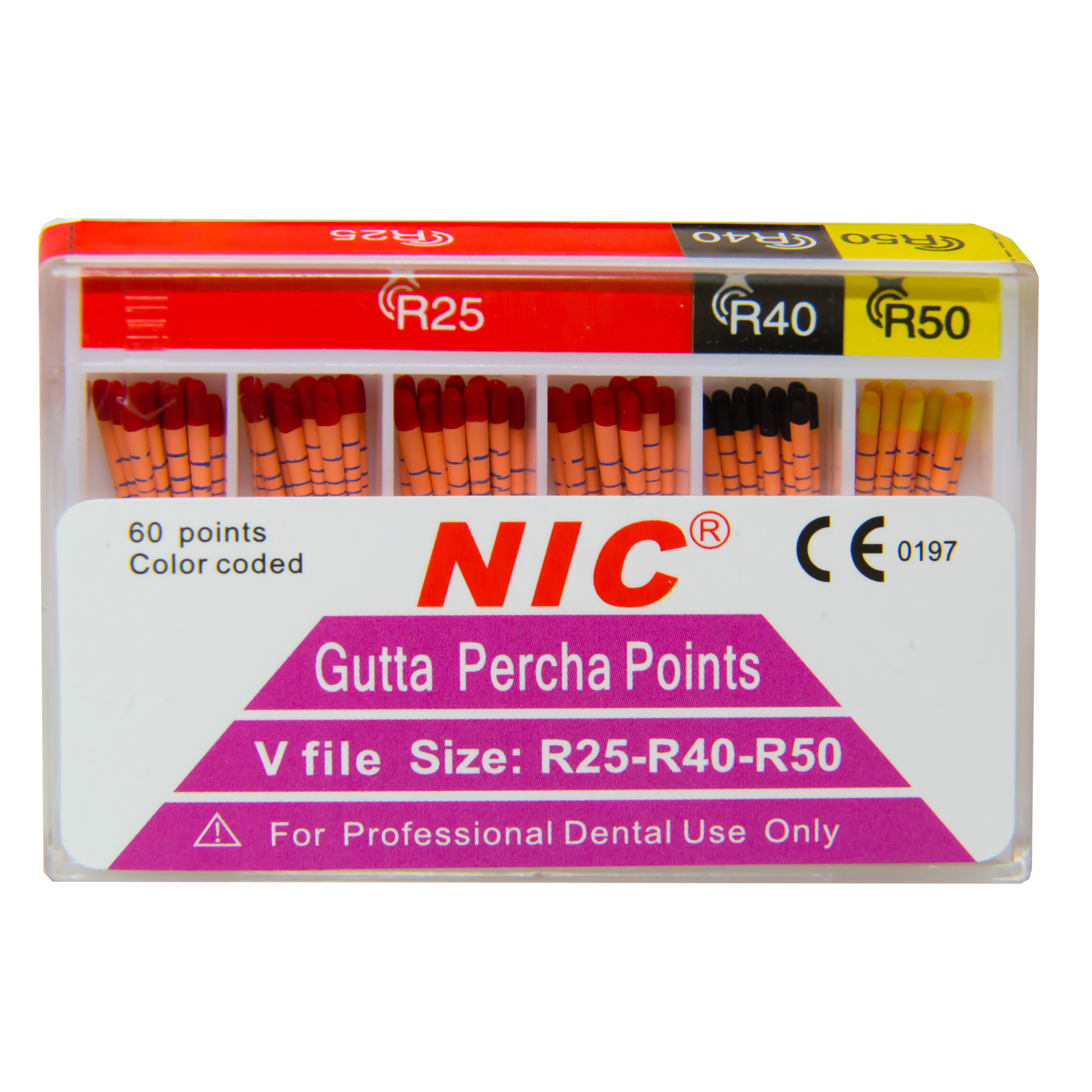 Guttapercha Points, length coded, Taper .02, size 15-40