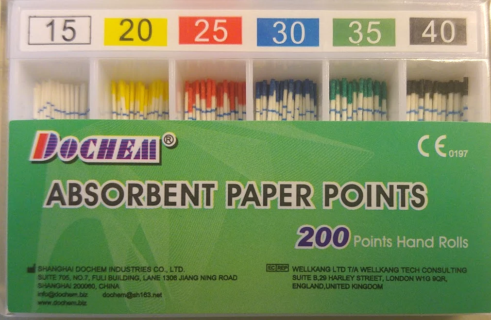 Paper points, 200 pcs, 15-40, color coded  (Taper 0.02)