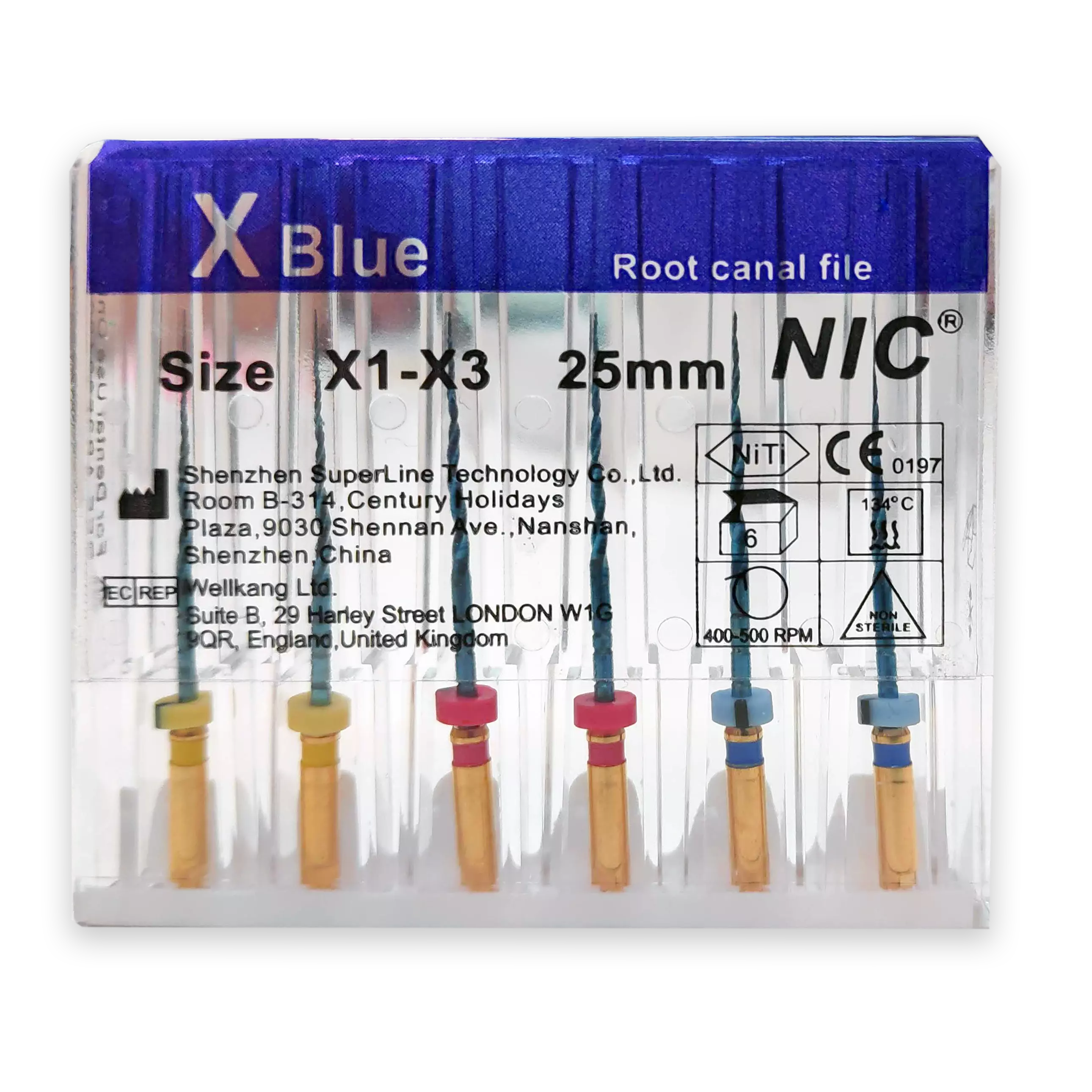 X-Blue File, X1-X3 set, 25 mm, M-wire emlékező gépi NiTi, 6 db tű - több méretben