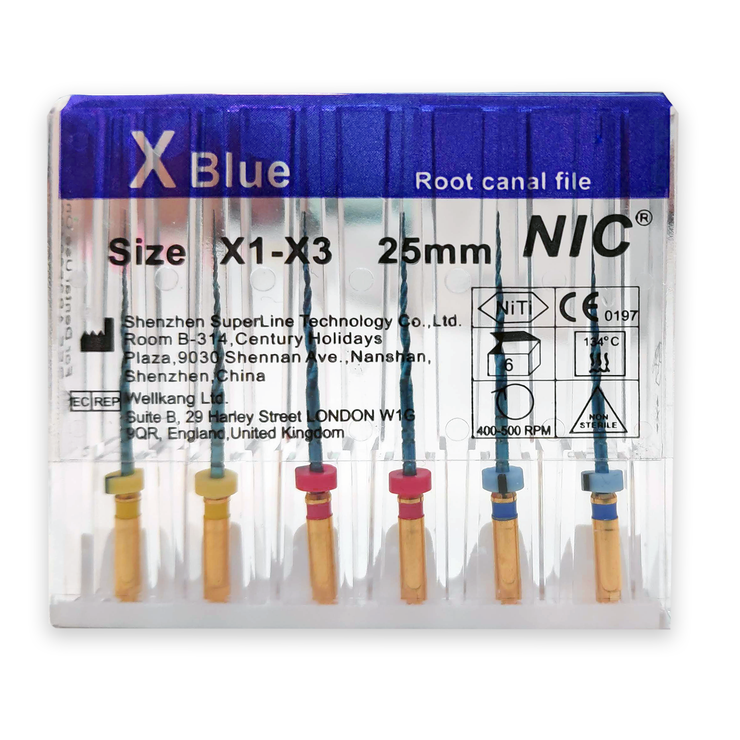 X-Blue File, X1-X3 set, 25 mm, M-wire emlékező gépi NiTi, 6 db tű - több méretben