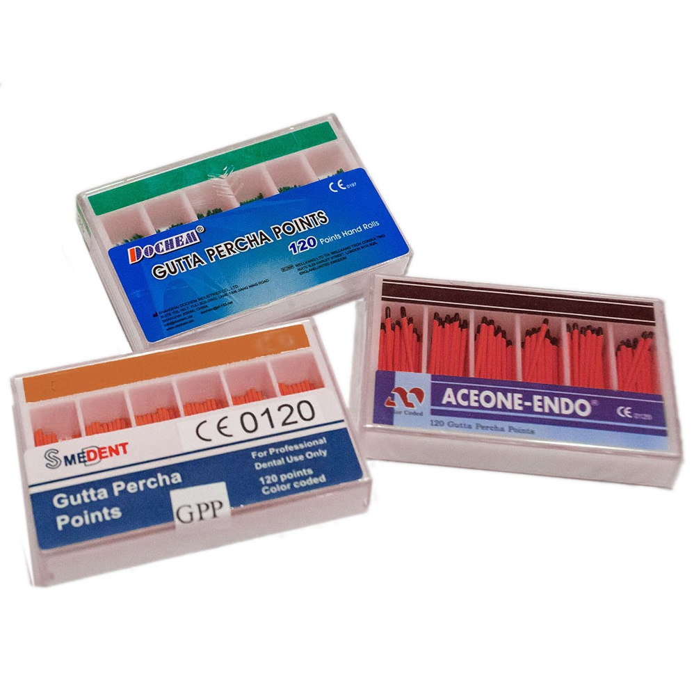 Gutta Percha Points, 120 pcs, in several sizes, color coded (Taper 0.02)