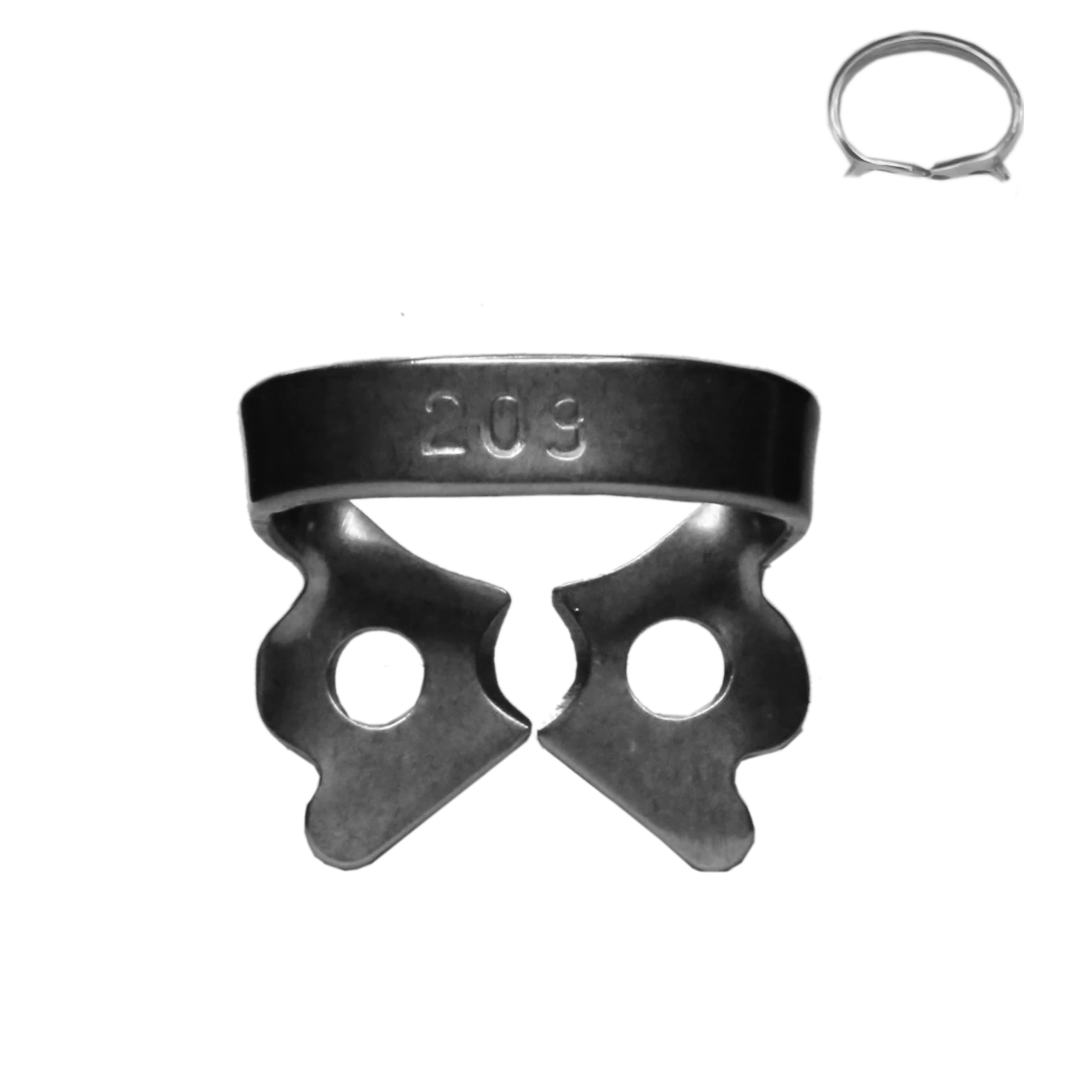 Rubber dam clamp, ivory, with wing, type 209, for lower premolars and for teeth with small diameters, 1 piece