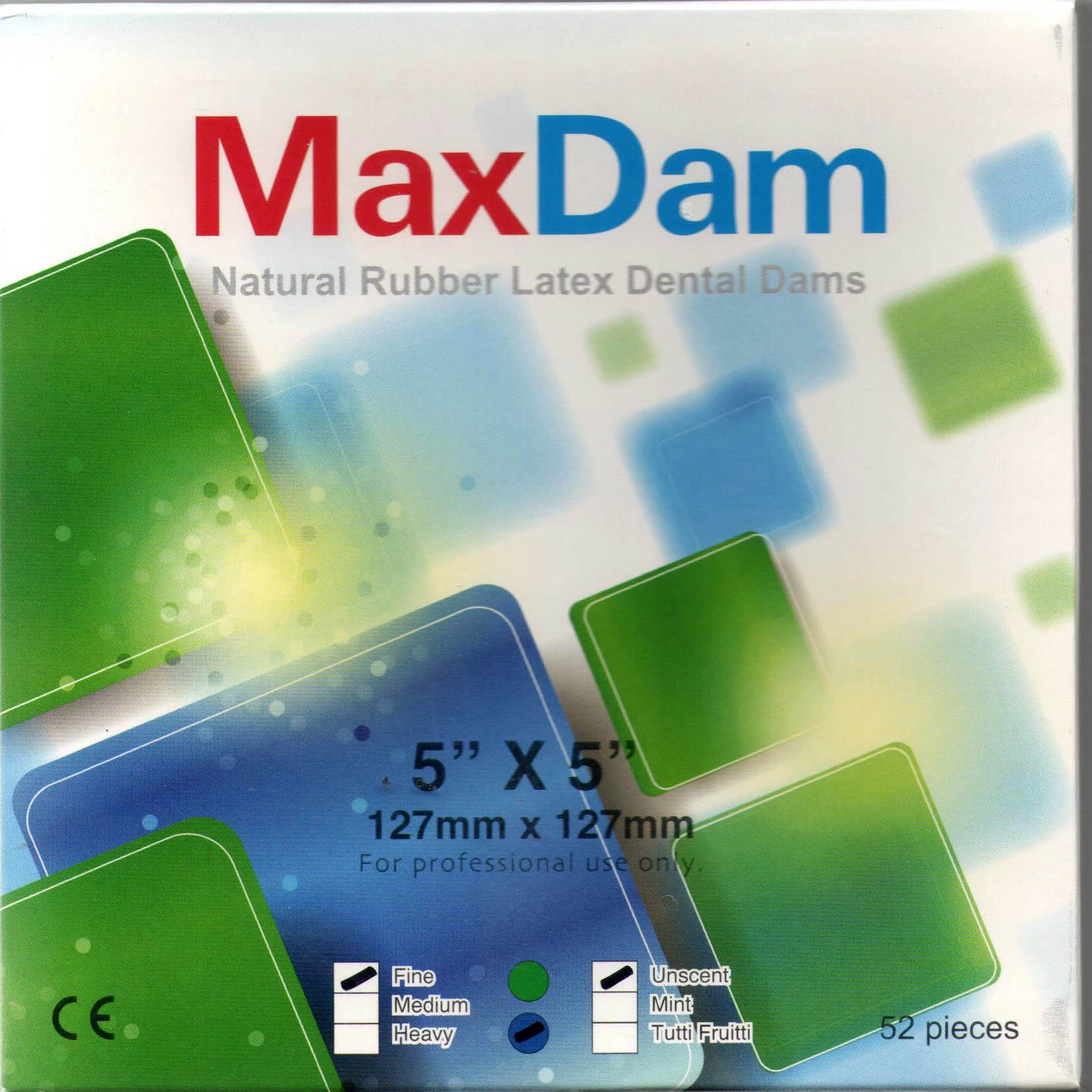 Dental Dam, latex, 52 pcs, blue, 127 x 127 mm, , fine, unscent, low powdered