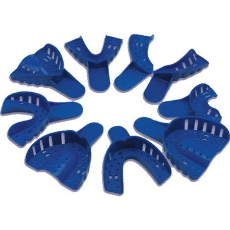 Impression Tray, plastic, blue, with perforations and  grips, 1pc - in several sizes