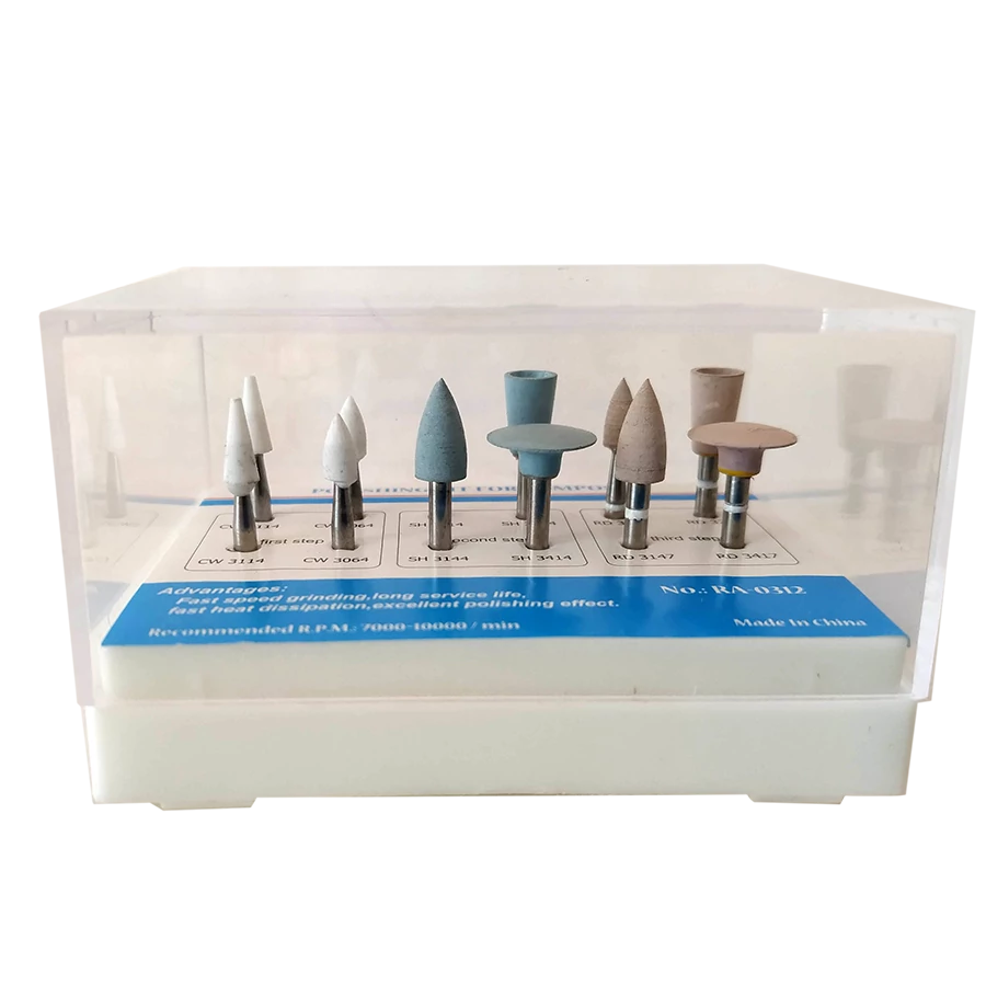 Polishing Kit, 9 pcs/box, RA, (3 ceramic grinders és 6 rubber)