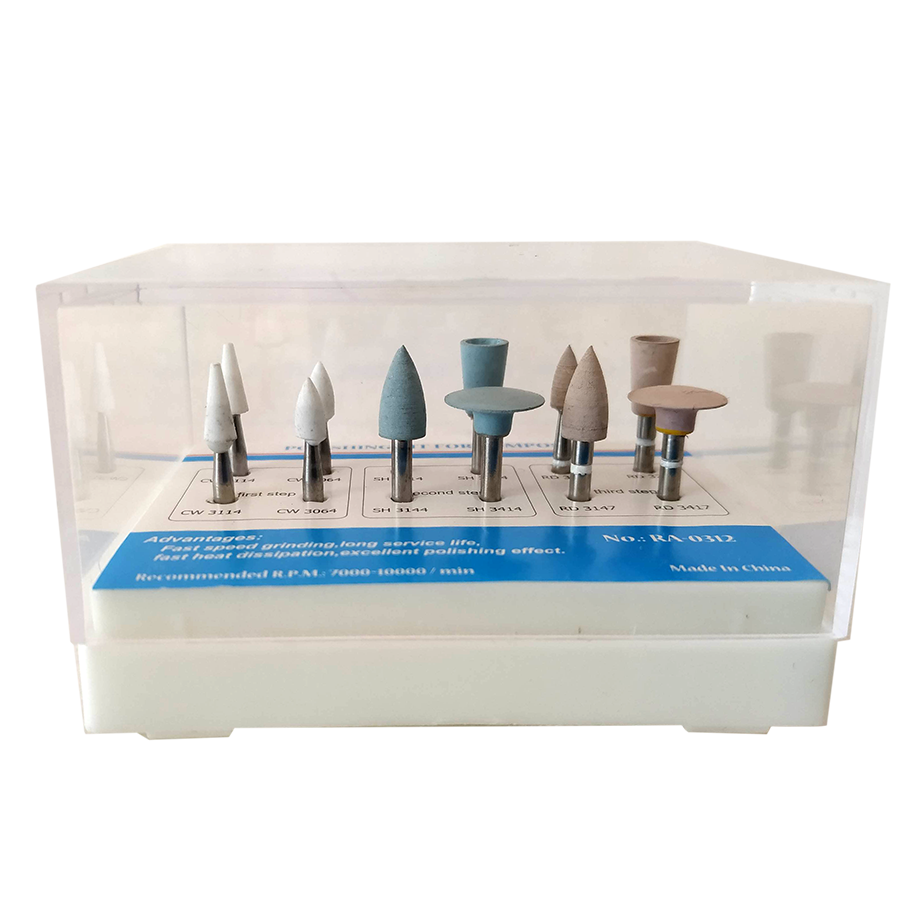 Polishing Kit, 9 pcs/box, RA, (3 ceramic grinders és 6 rubber)
