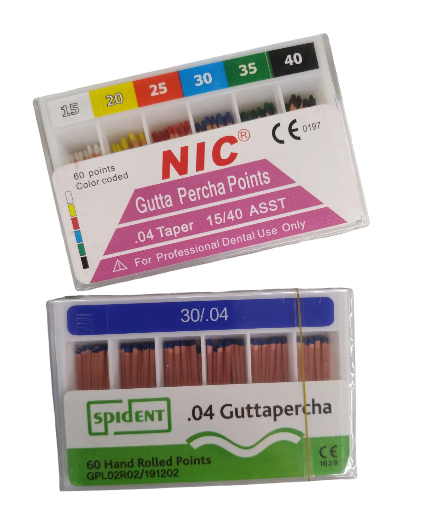 Guttapercha Points, 60pcs, in several sizes, color coded (Taper 0.04)