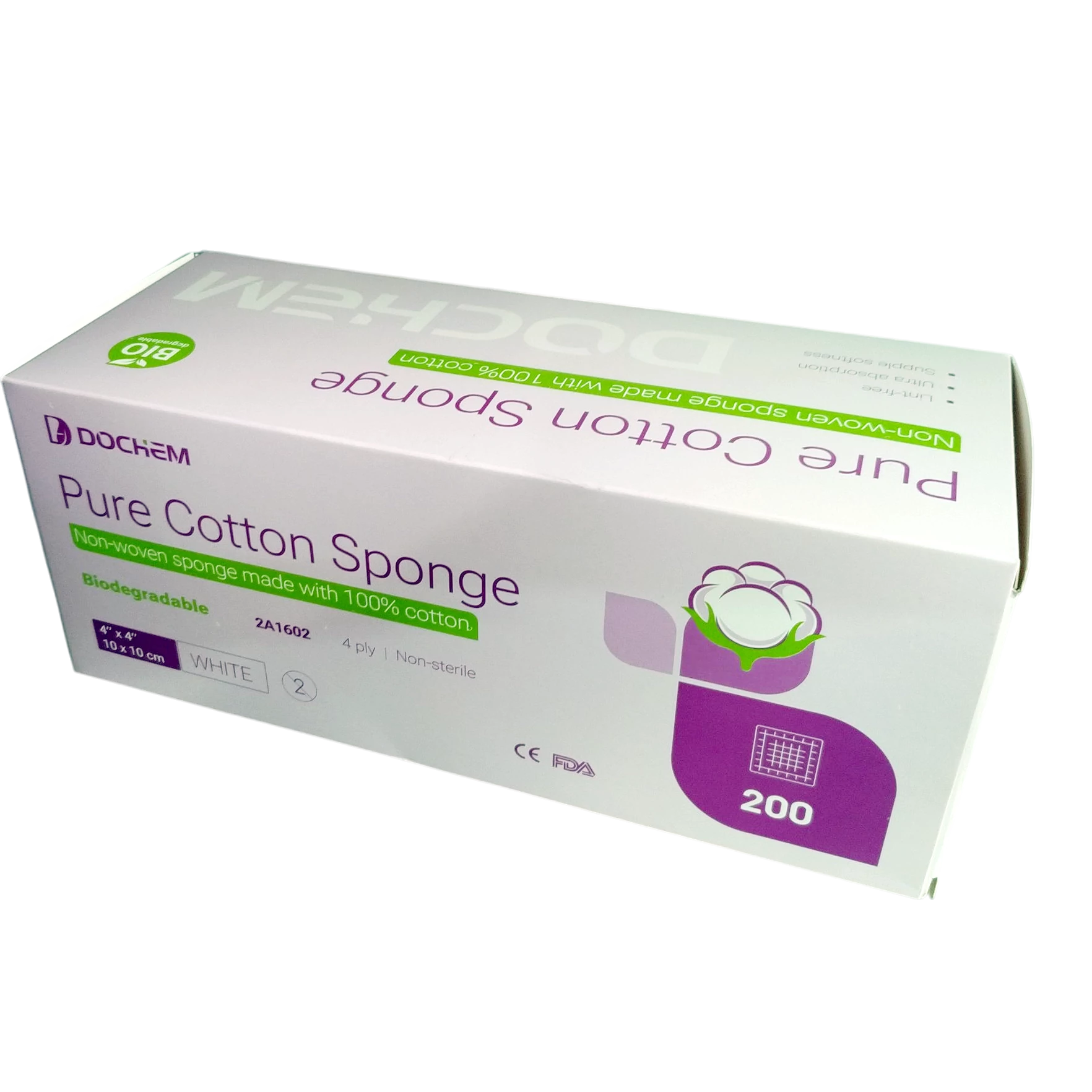 Pure Cotton Sponge, 10x10cm, non sterile, 200 pieces
