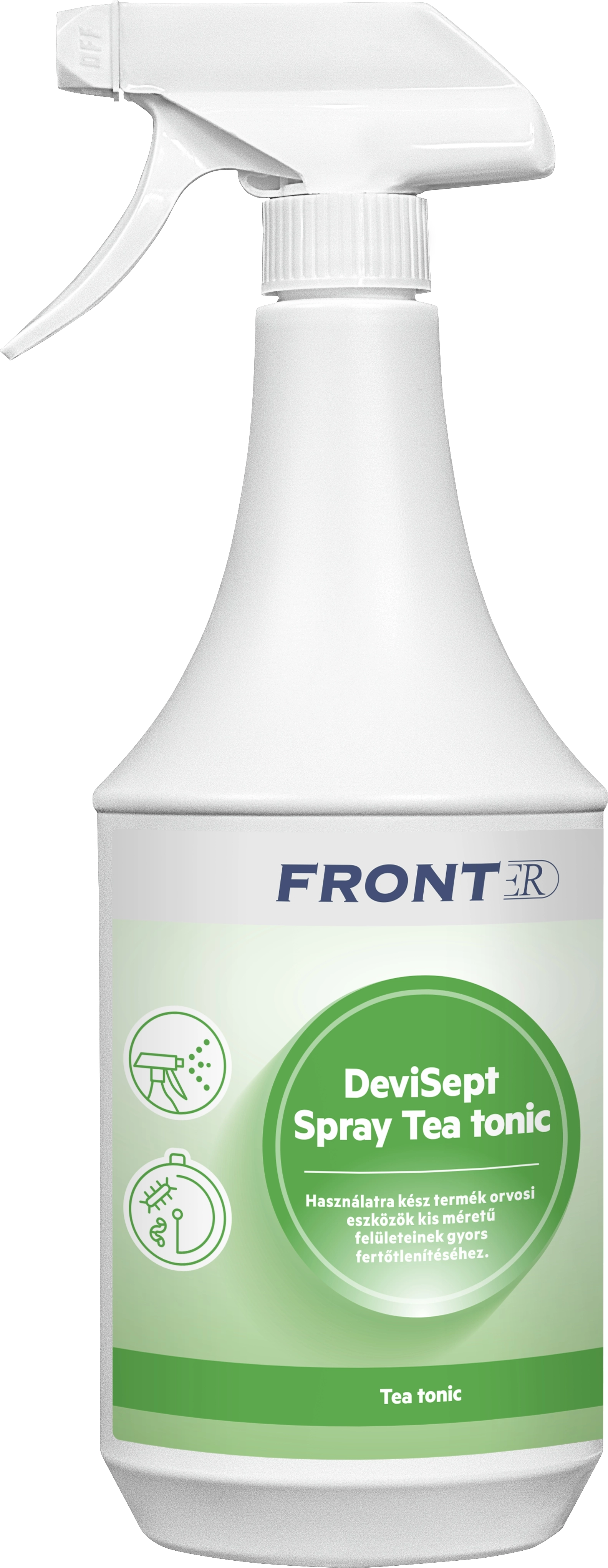 FrontER DeviSept (1L) alkoholos felület fertőtlenítő folyadék, szórófejjel, zöld tea illattal, 1 liter