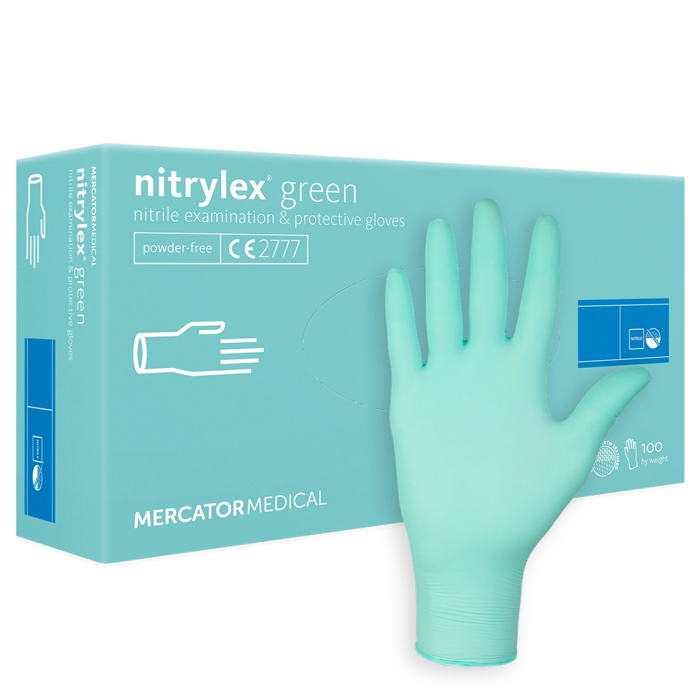 Nitrylex® Green NITRIL Gloves for sensitive skin, latex and powder free, 100pcs, in several sizes