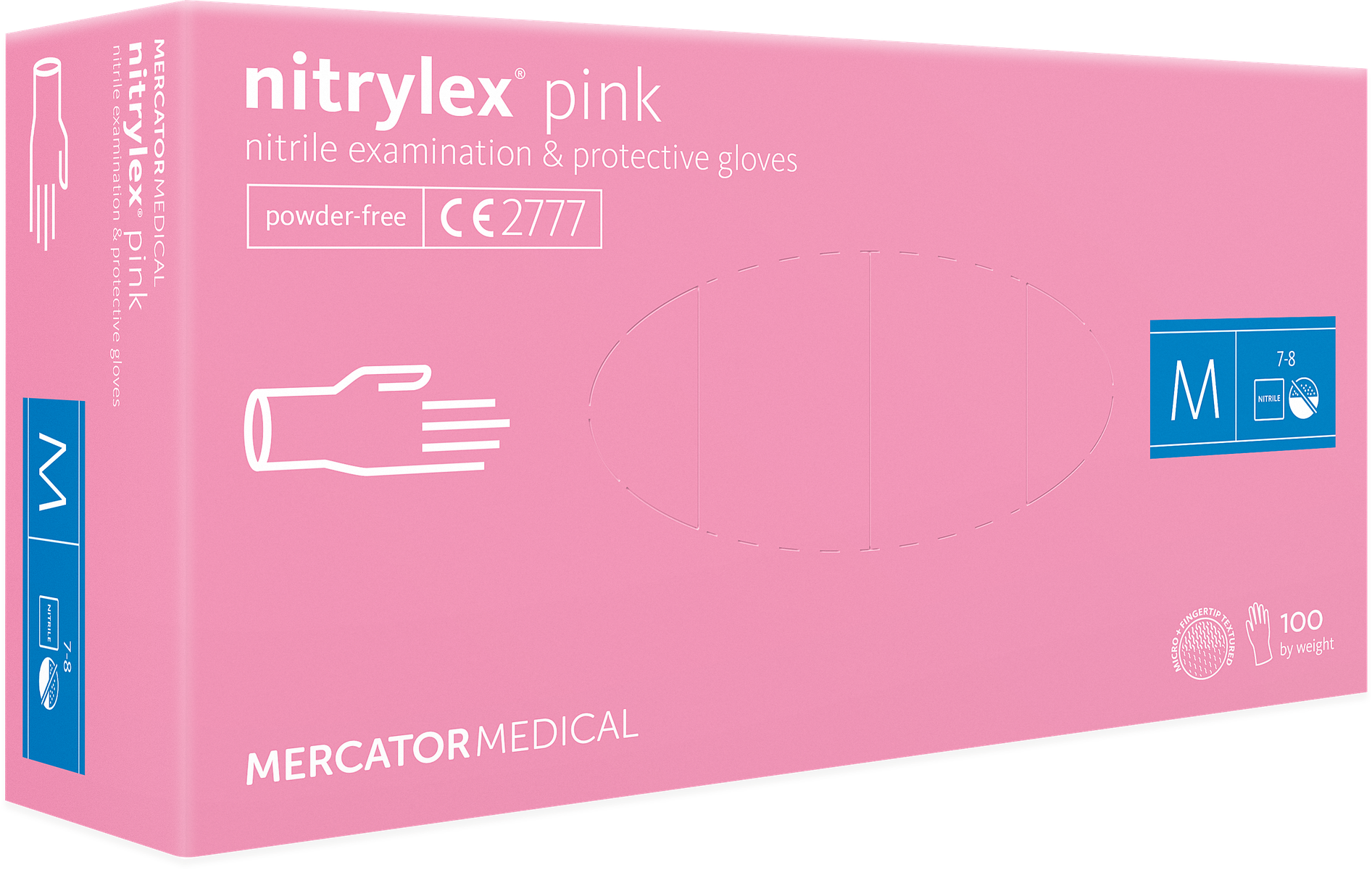 Nitrylex® Pink NITRIL Gloves for sensitive skin, latex and powder free, 100pcs, in several sizes