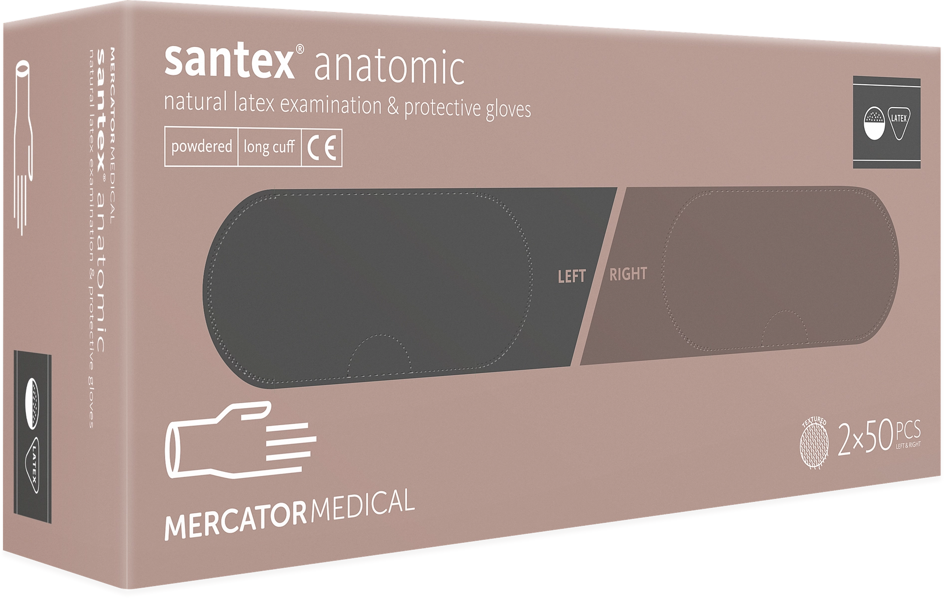 Santex® anatomic púdermentes latex kesztyű, 2x50 db