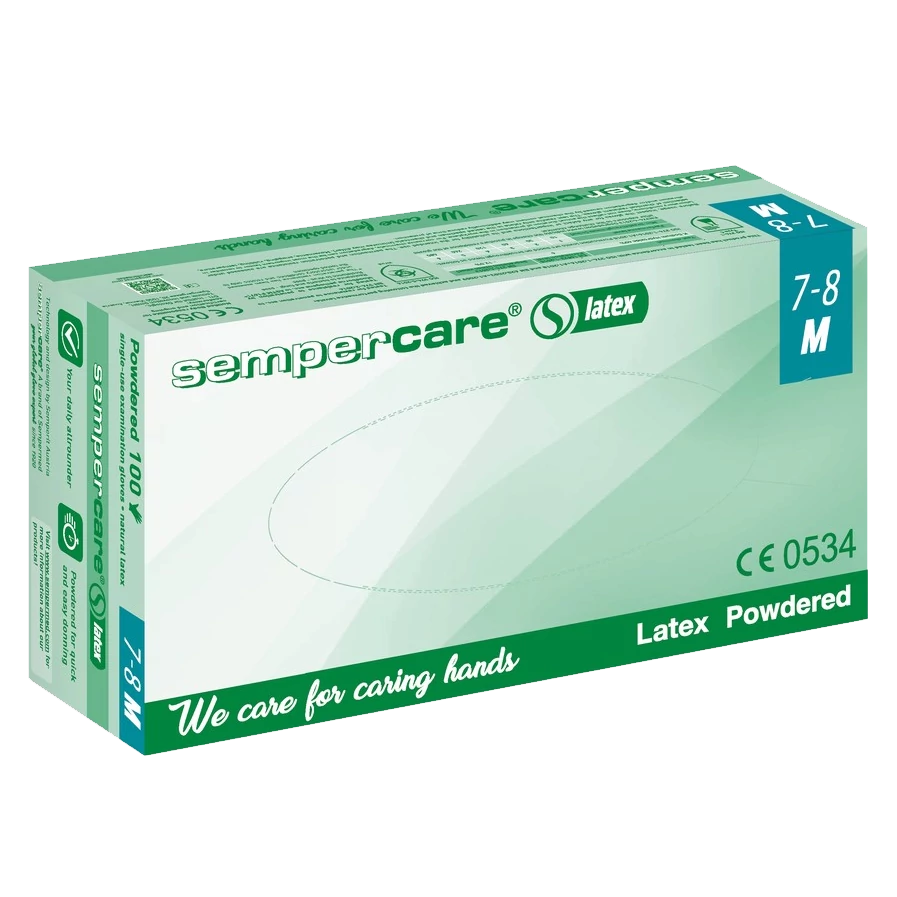 Sampercare latex, púderes kesztyű 100 db/doboz, S-es méret