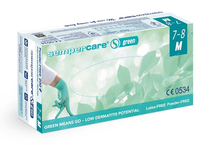Sempercare® GREEN (nemcsak nevében zöld) púdermentes nitril kesztyű, 200 db/doboz