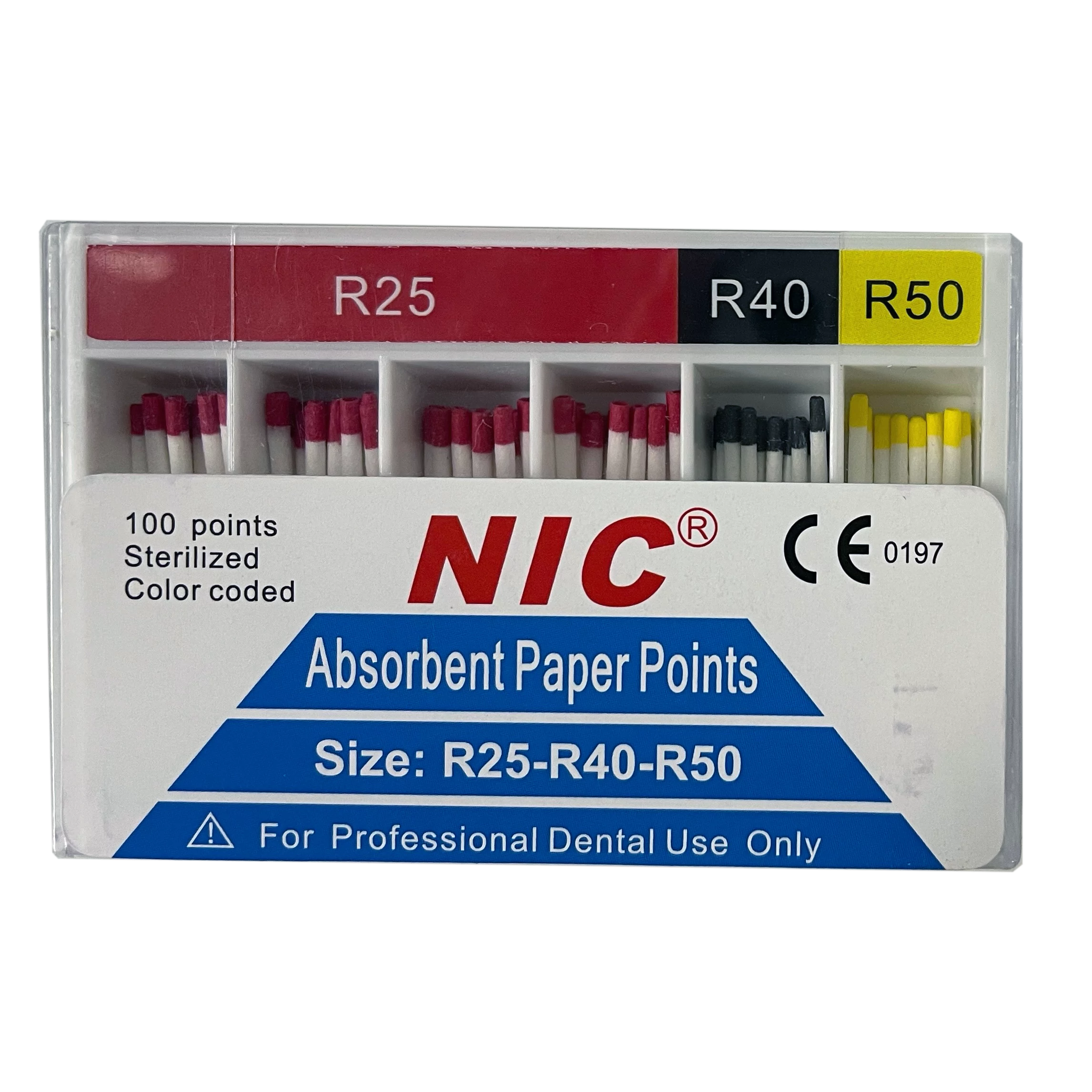 Paper points, 200 pcs, 15-40, color coded  (Taper 0.02)