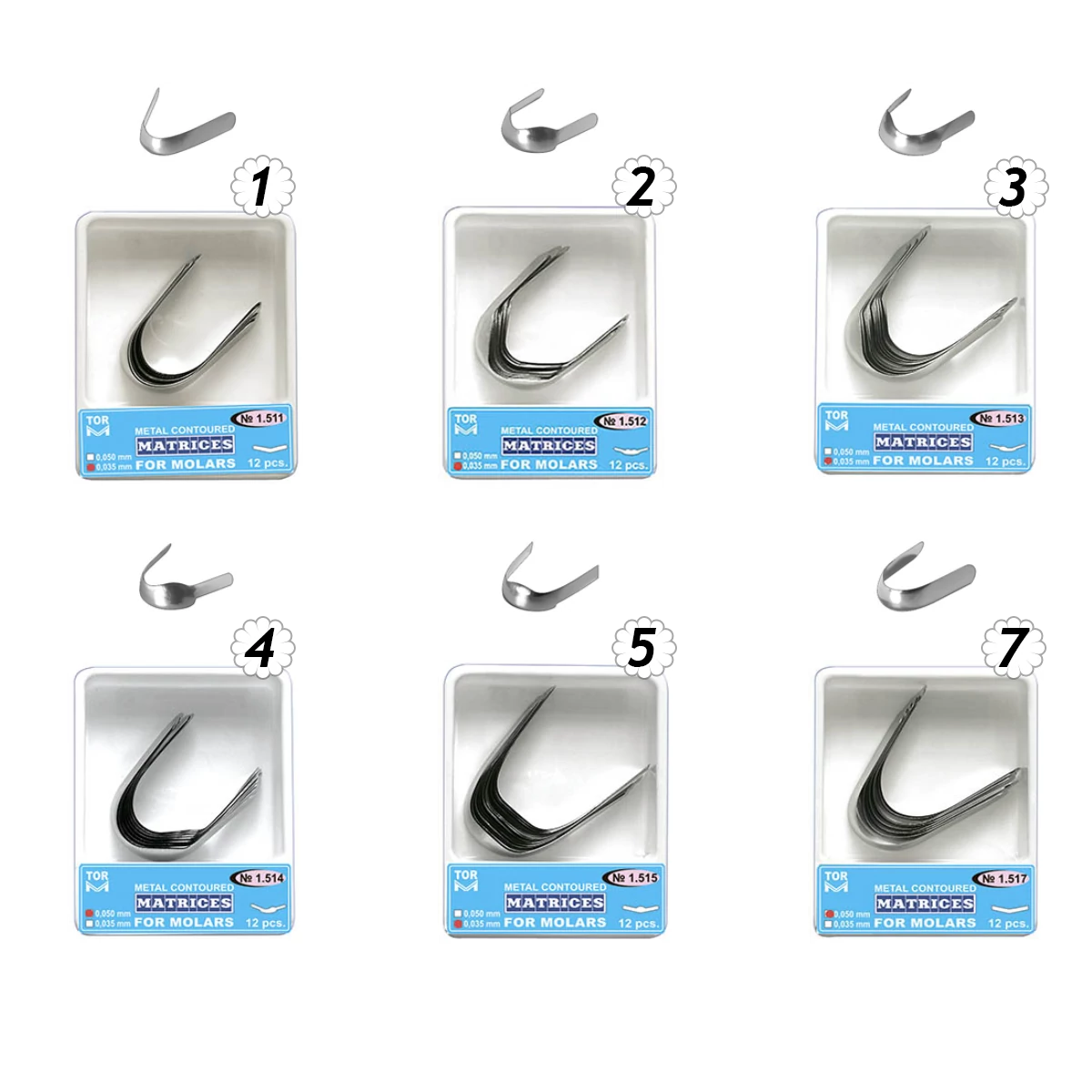 TOR - Circular embossed metal matrices for molars, 0.035mm, 12 pieces - in various designs