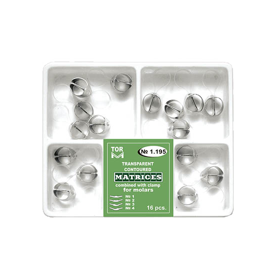 Transparent Contoured Matrices Combined with Clamp, for molars, 16 pcs, No.1- 4.