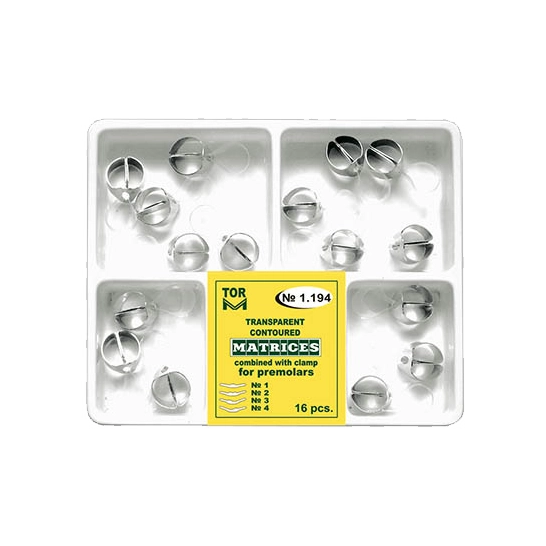 Transparent Contoured Matrices Combined with Clamp, for premolars, 16 pcs, No.1- 4.