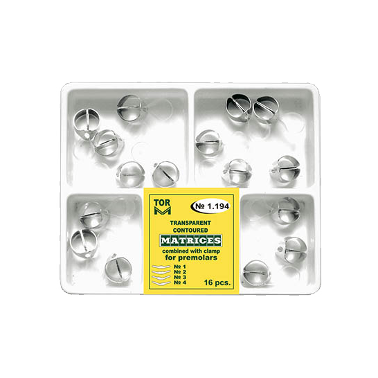 Transparent Contoured Matrices Combined with Clamp, for premolars, 16 pcs, No.1- 4.