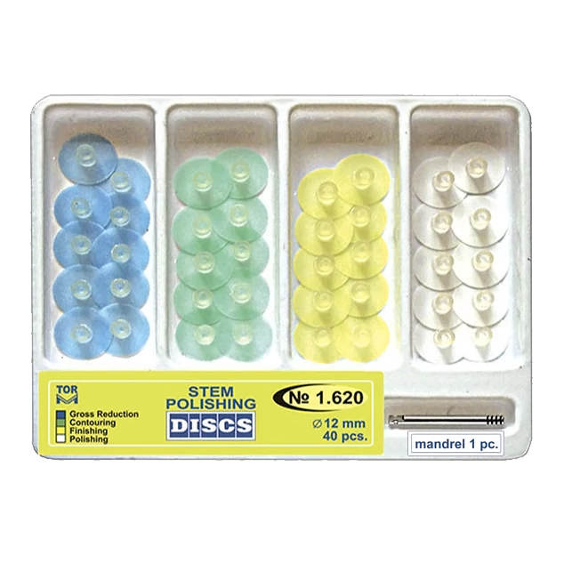TOR-Snap medium polishing disc set, 12 mm, 40 pieces + 1 mandrel
