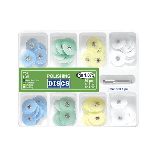 TOR - Large polishing disc set, 8 different versions 12-14 mm, 8x10 pieces + mandrel
